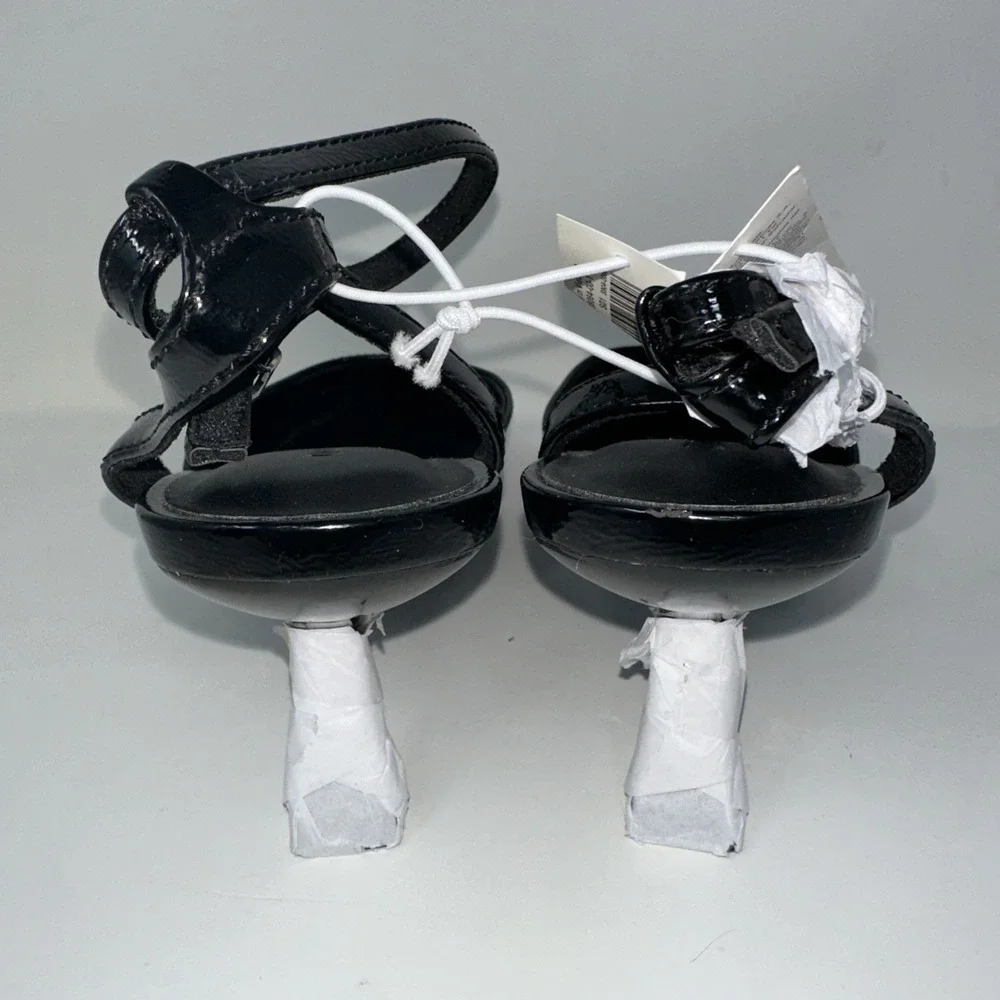 New Black‎ Patent Leather Pointed Ankle Strap Kitten Heels Pumps Size 7 1/2